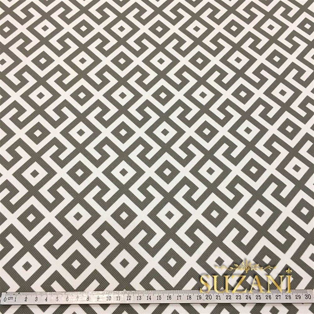 Beyaz Zemin Gri Geometrik Kumaş