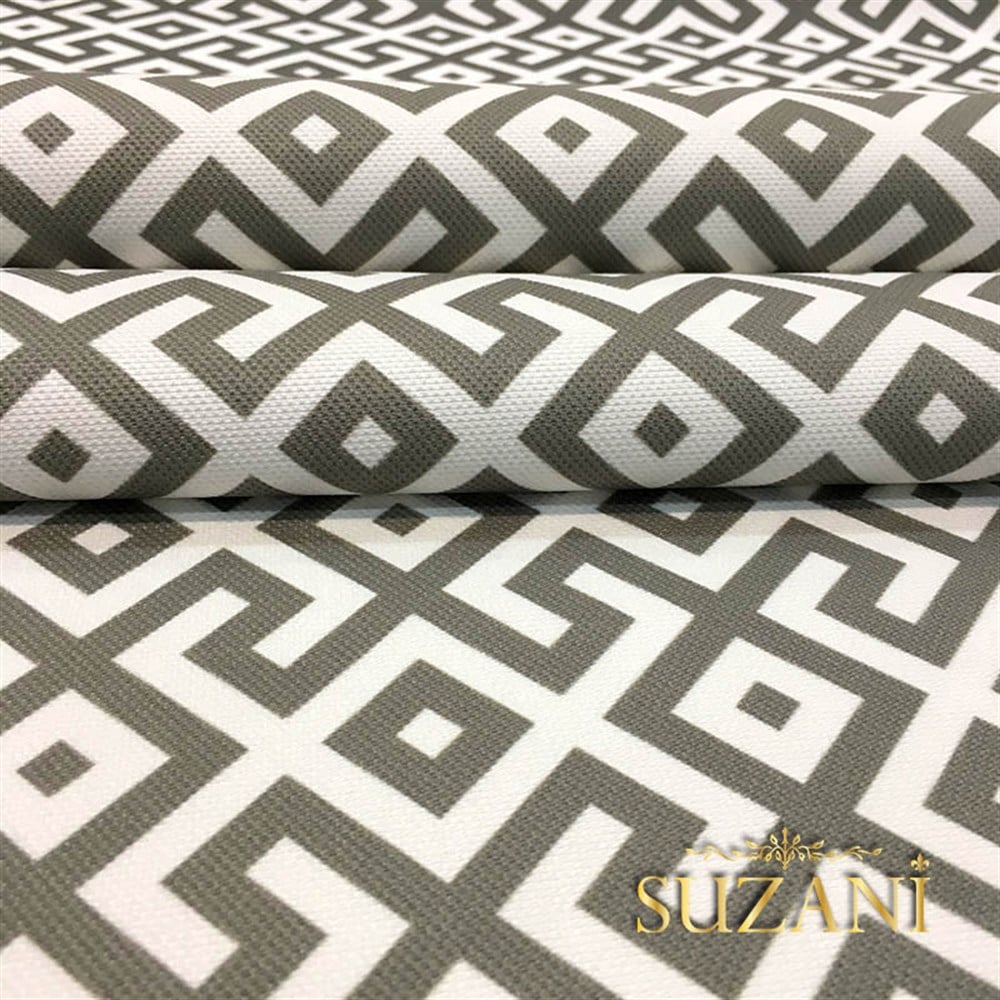 Beyaz Zemin Gri Geometrik Kumaş