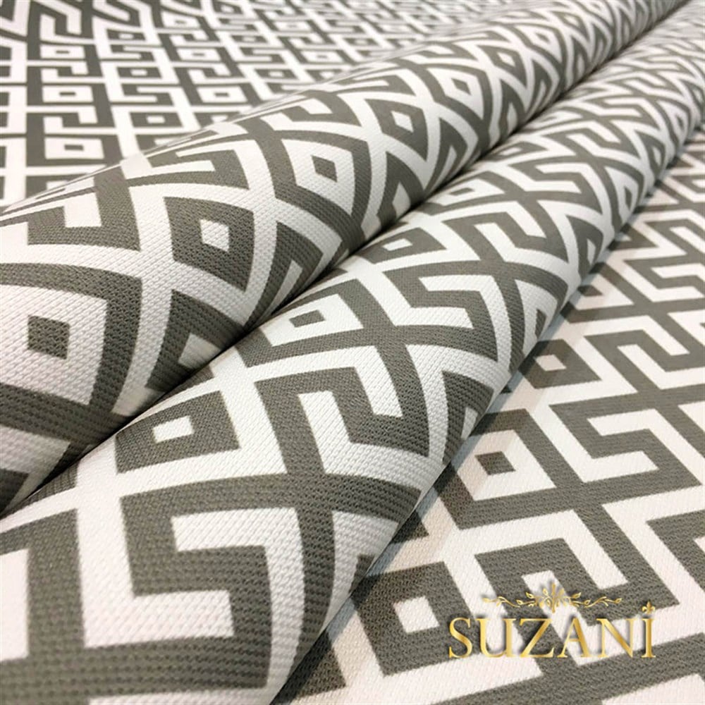 Beyaz Zemin Gri Geometrik Kumaş