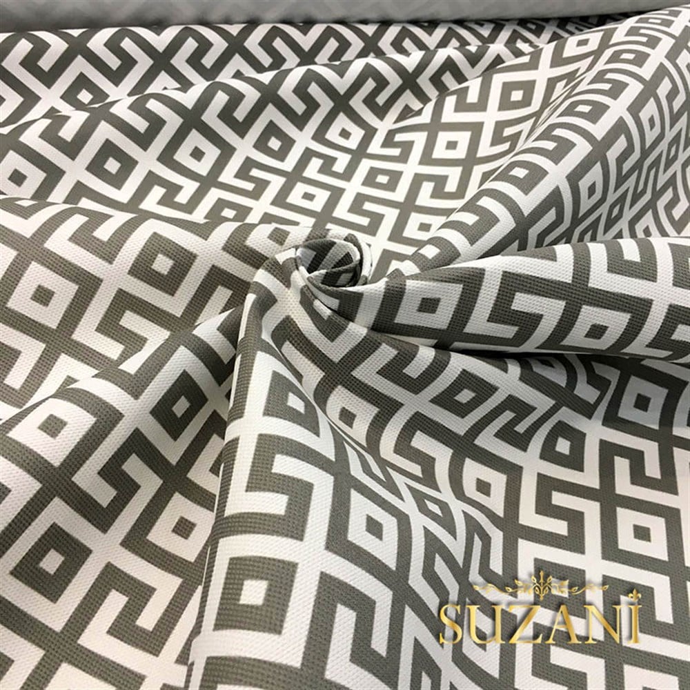 Beyaz Zemin Gri Geometrik Kumaş