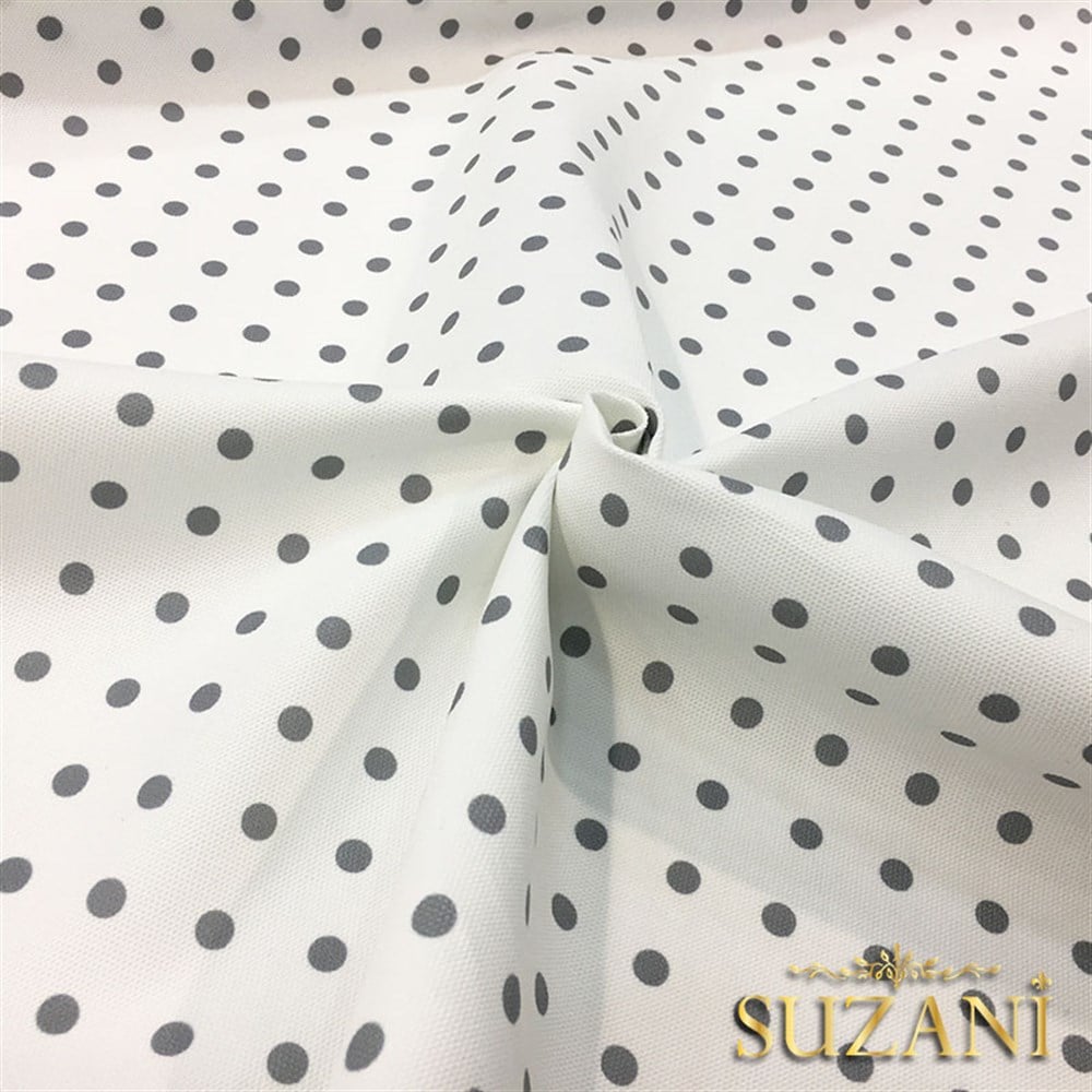 Beyaz Zemin Gri Küçük Puanlı Kumaş