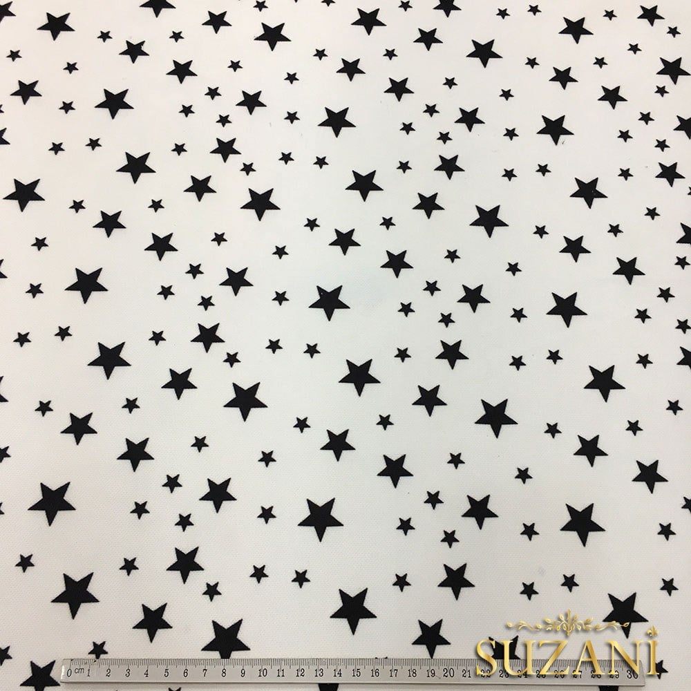 Beyaz Zemin Küçük Büyük Yıldızlı Kumaş