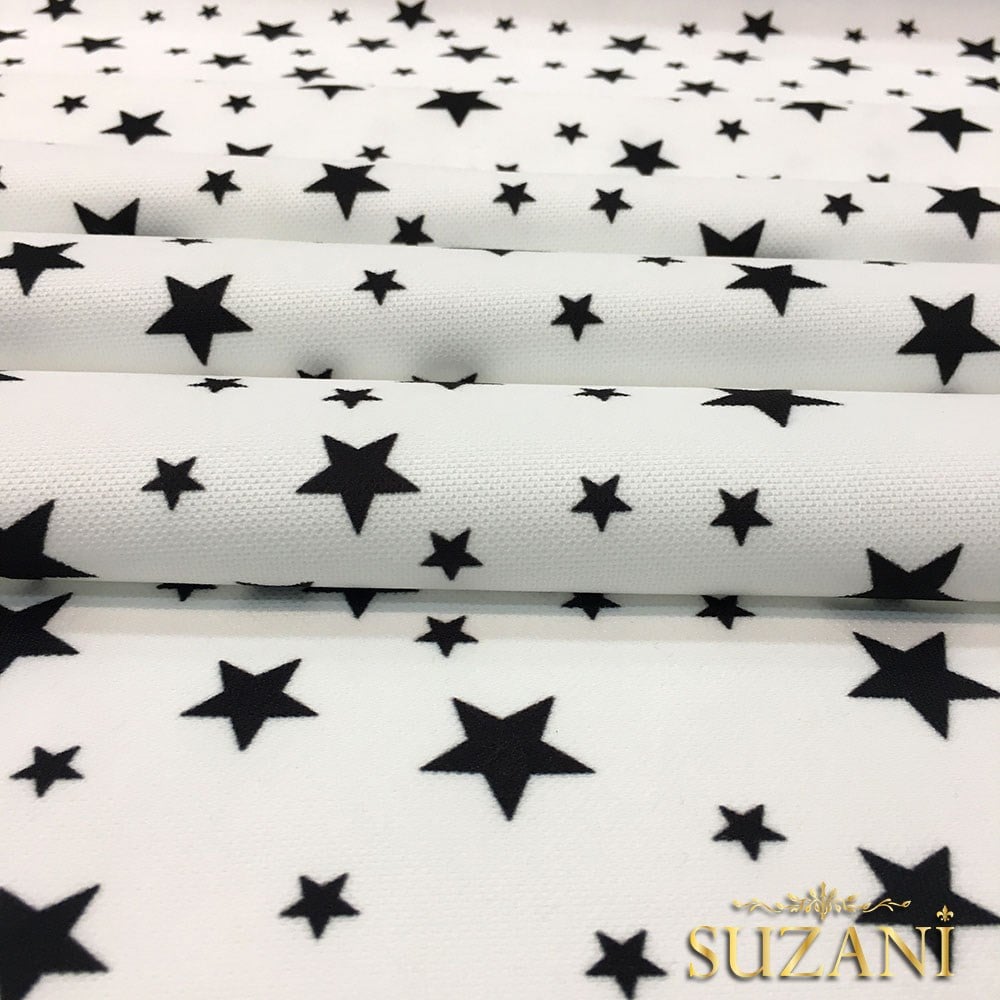 Beyaz Zemin Küçük Büyük Yıldızlı Kumaş