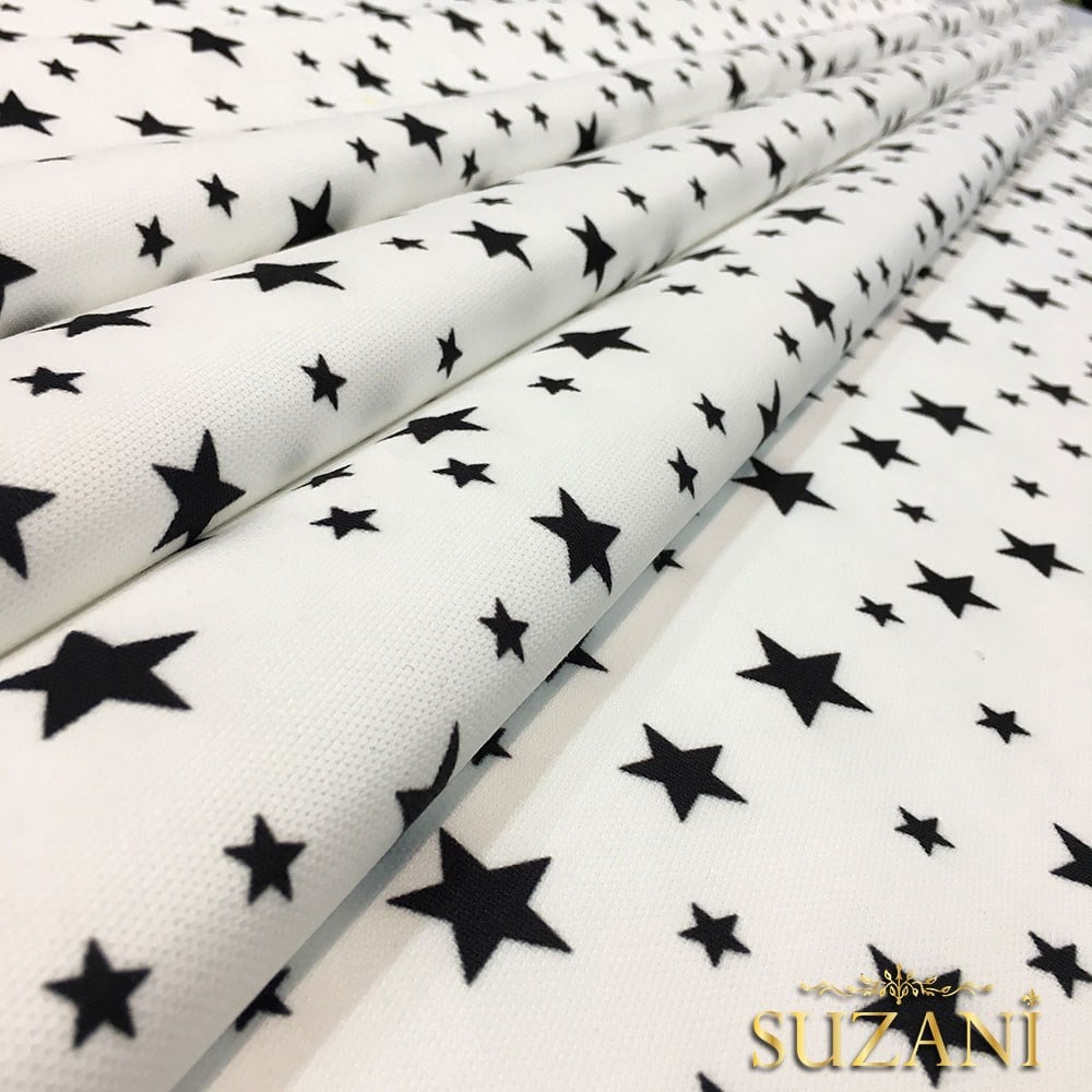 Beyaz Zemin Küçük Büyük Yıldızlı Kumaş