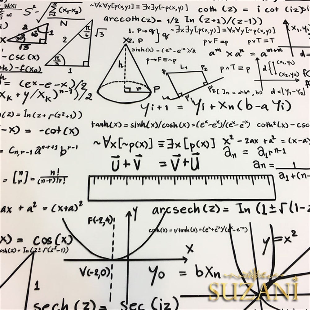 Beyaz Zemin Matematik Desenli Kumaş
