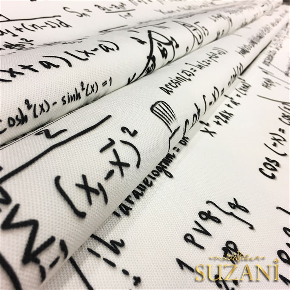 Beyaz Zemin Matematik Desenli Kumaş