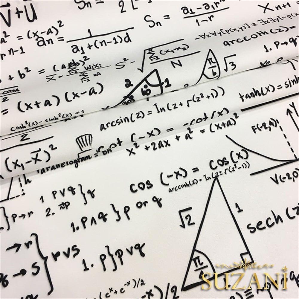 Beyaz Zemin Matematik Desenli Kumaş