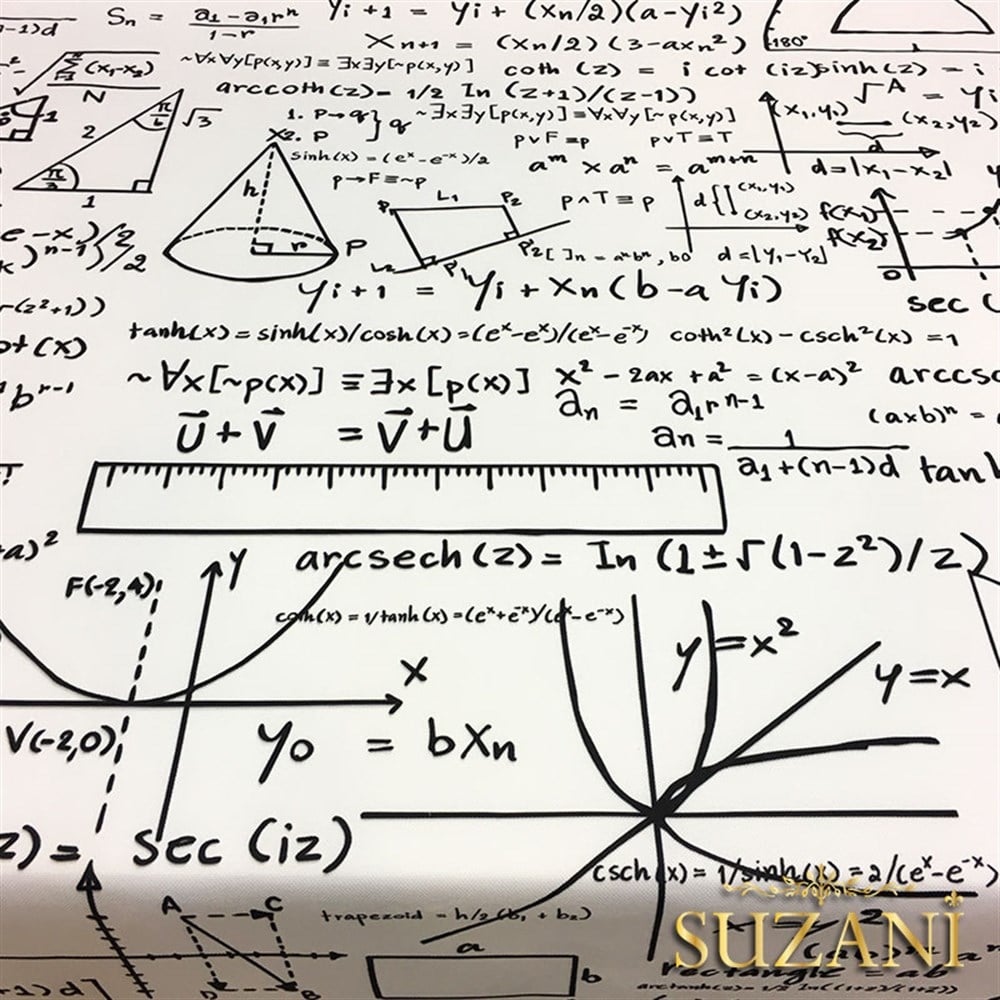 Beyaz Zemin Matematik Desenli Kumaş