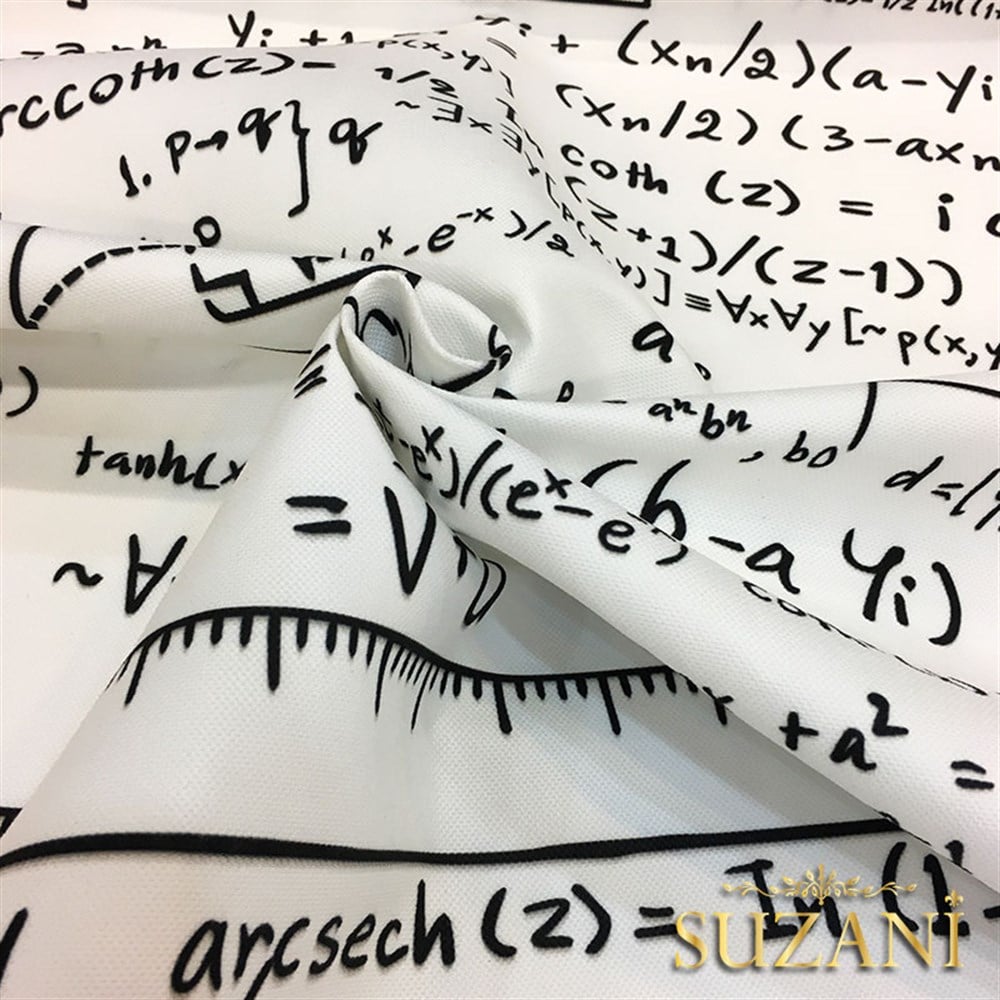 Beyaz Zemin Matematik Desenli Kumaş