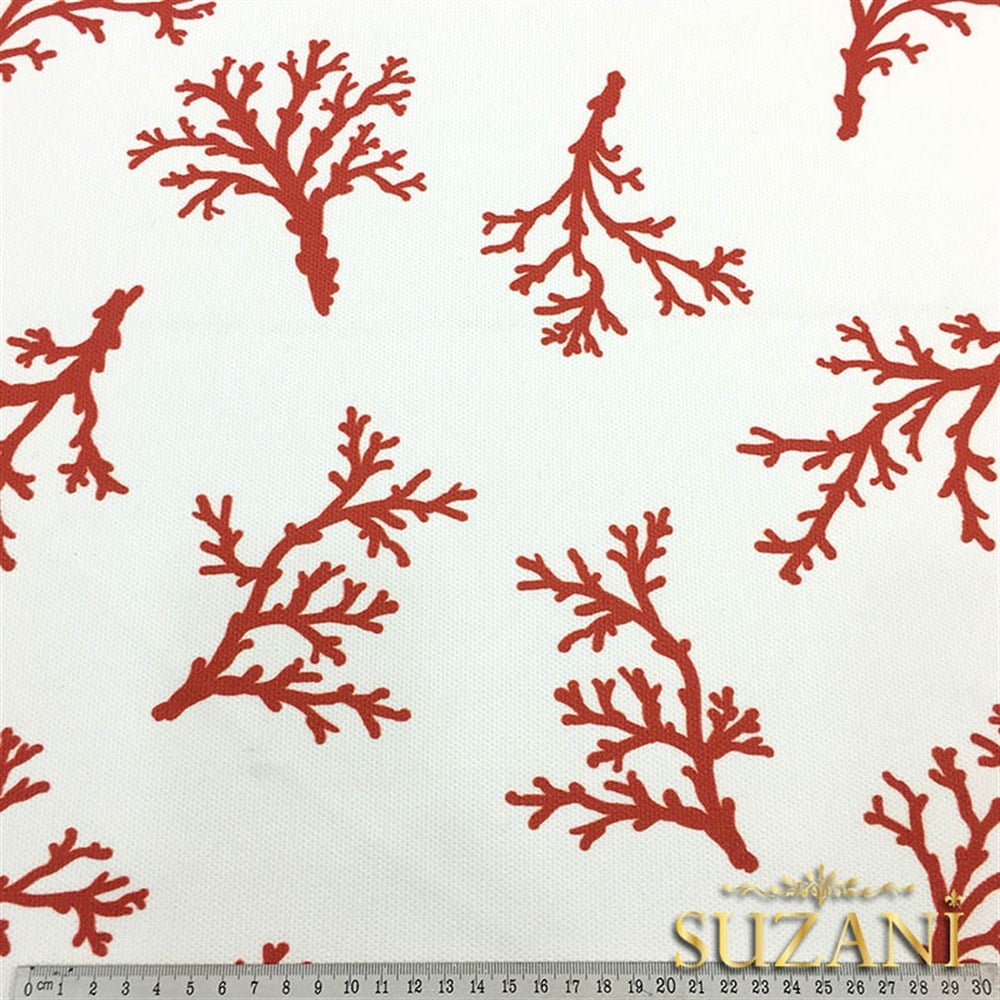 Beyaz Zemin Mercan Desenli Kumaş