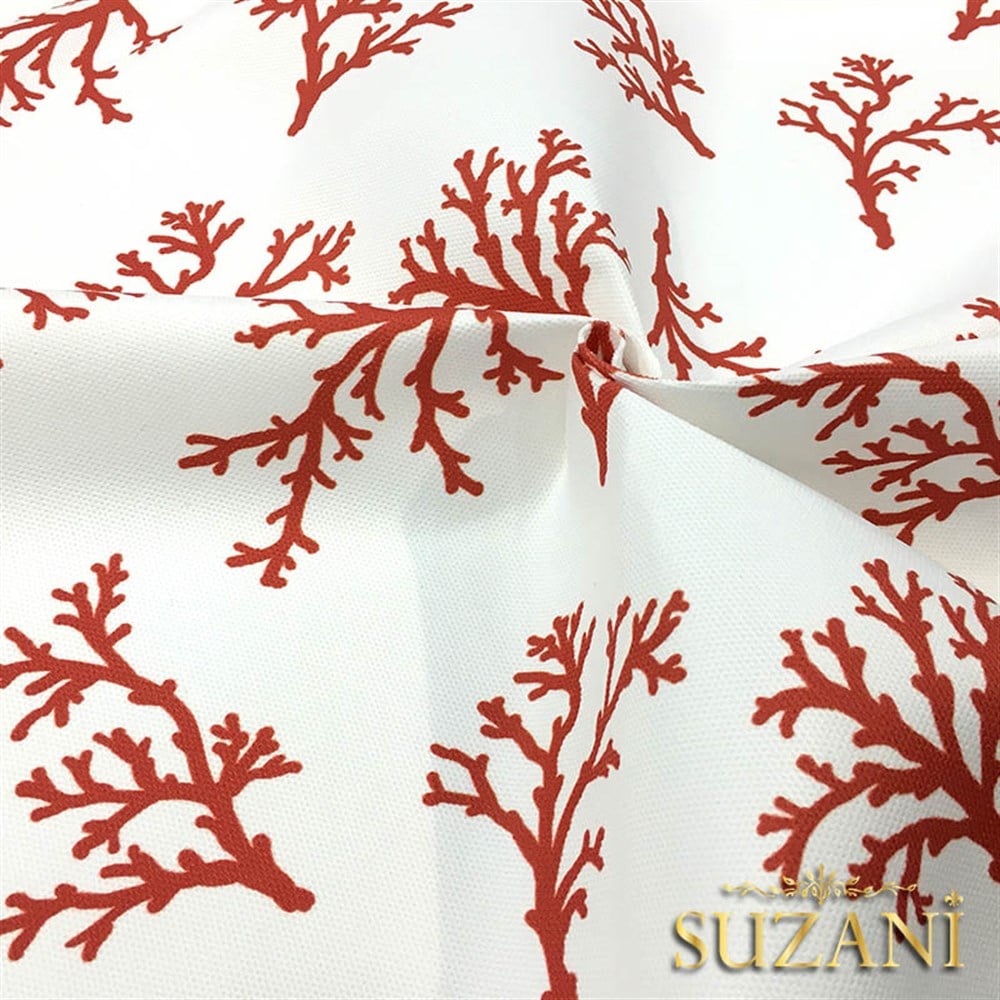 Beyaz Zemin Mercan Desenli Kumaş