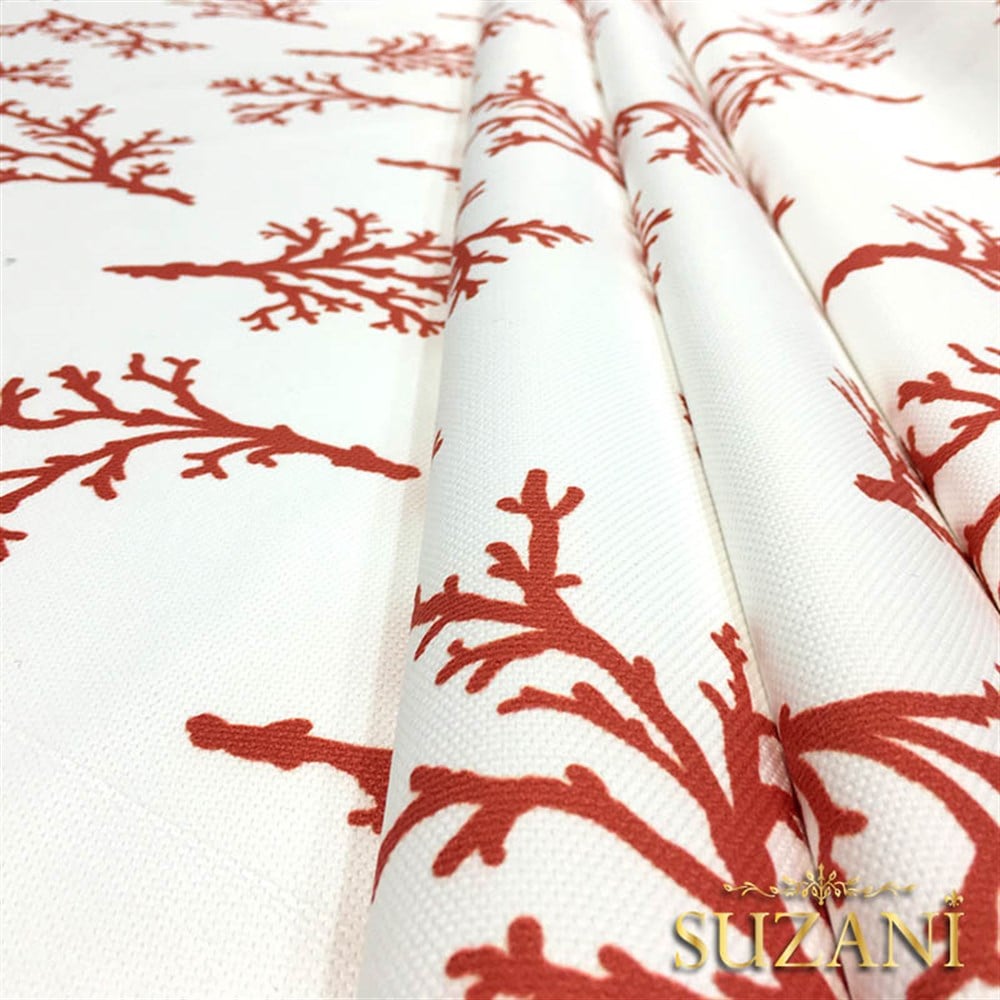 Beyaz Zemin Mercan Desenli Kumaş