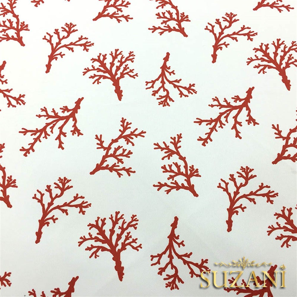 Beyaz Zemin Mercan Desenli Kumaş