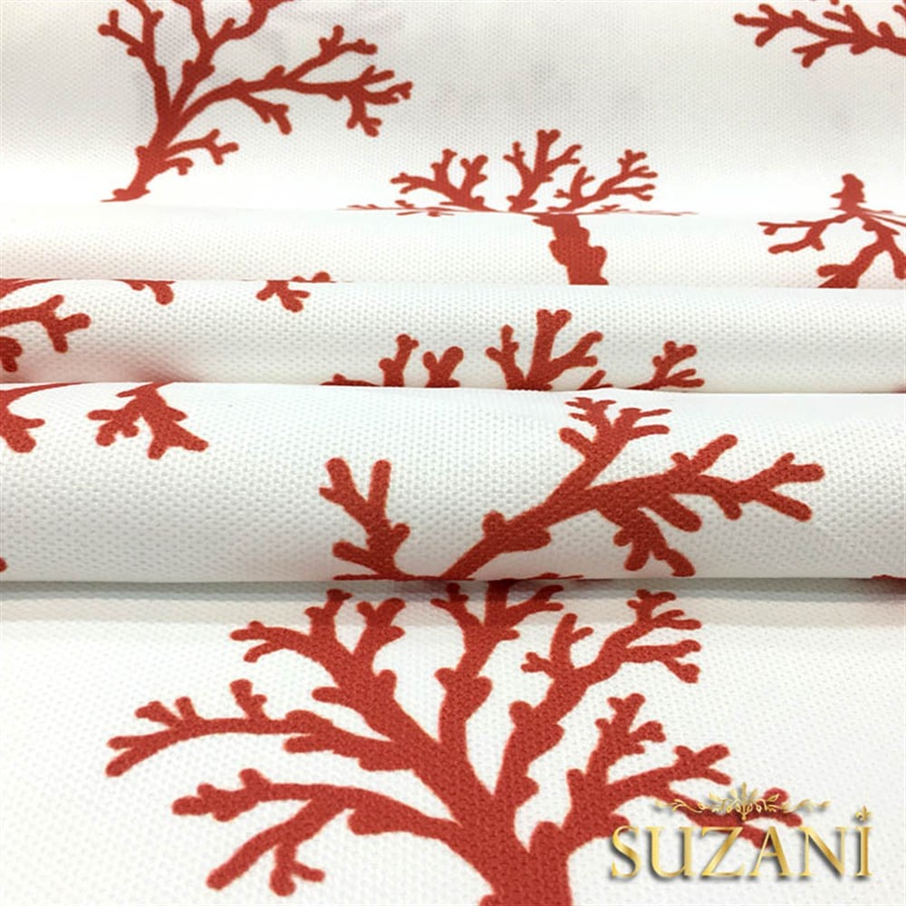 Beyaz Zemin Mercan Desenli Kumaş