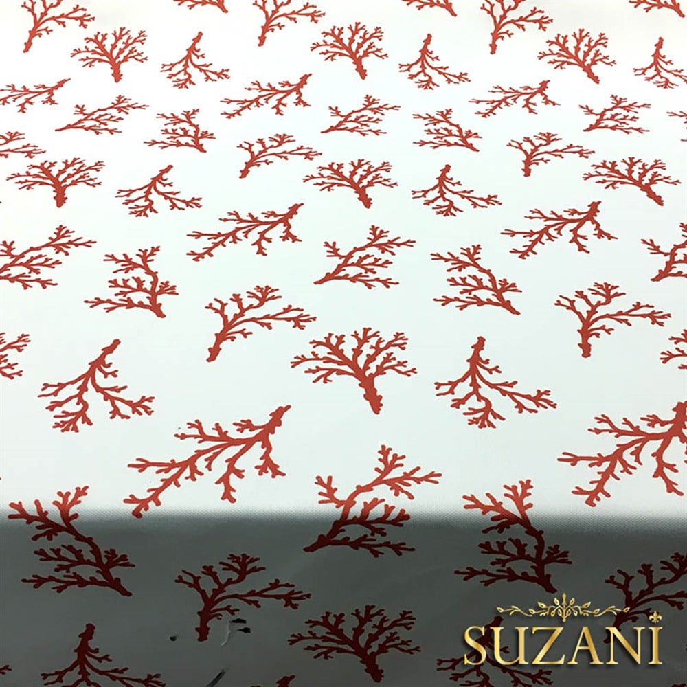 Beyaz Zemin Mercan Desenli Kumaş