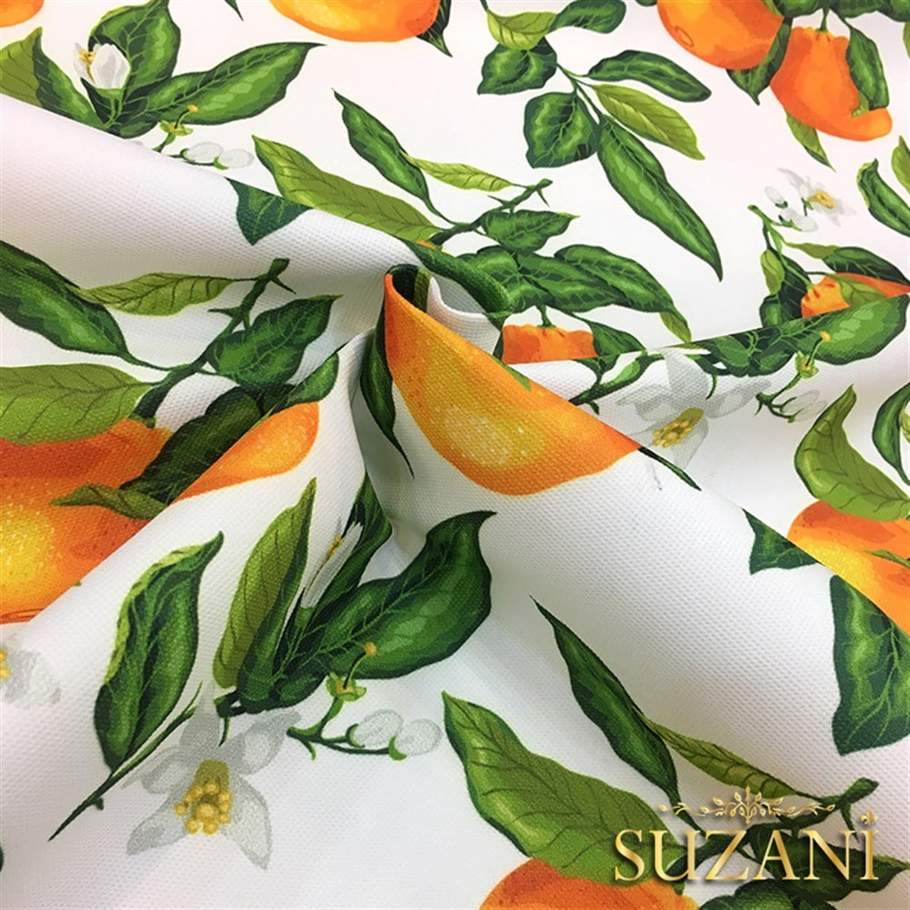 Beyaz Zemin Portakal Desenli Kumaş