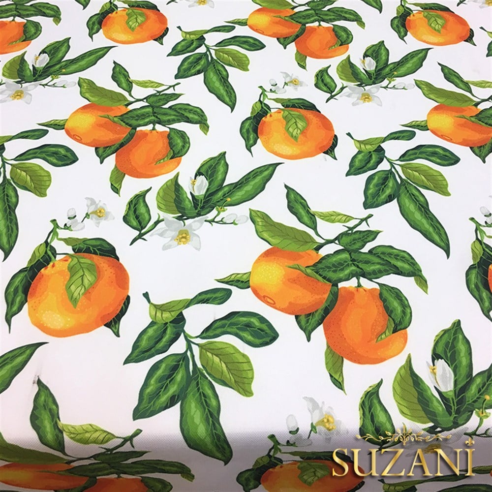 Beyaz Zemin Portakal Desenli Kumaş