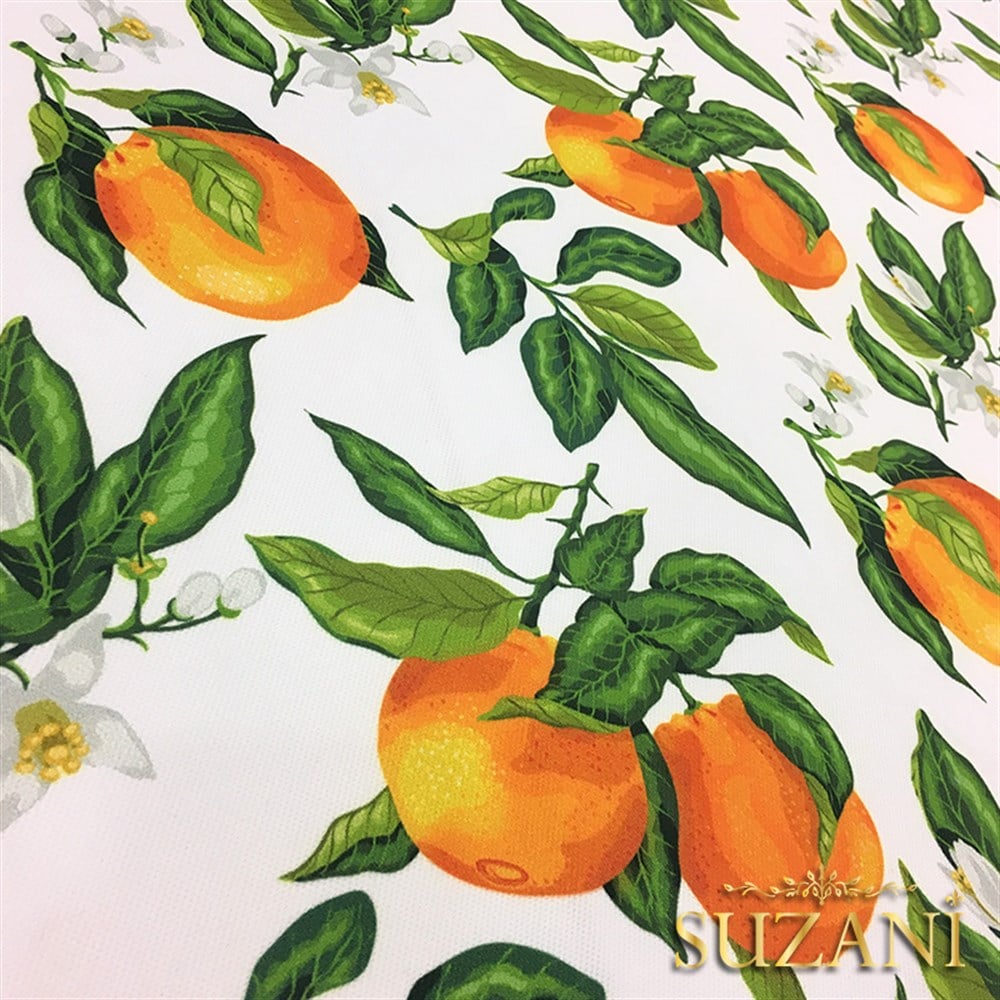 Beyaz Zemin Portakal Desenli Kumaş