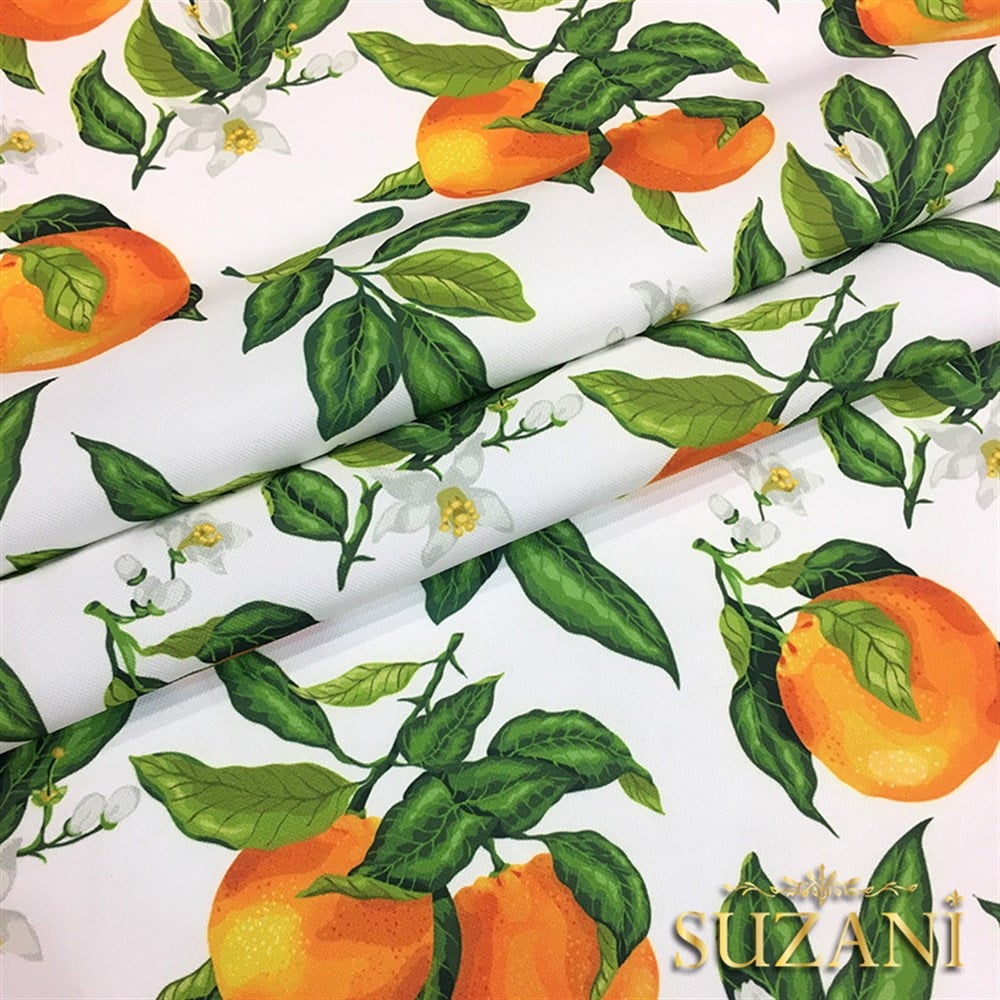 Beyaz Zemin Portakal Desenli Kumaş