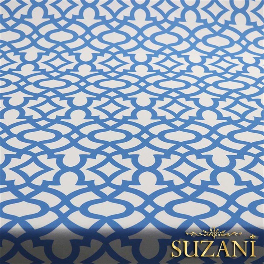 Beyaz Zemin Üzeri Mavi Ottoman Desenli Kumaş