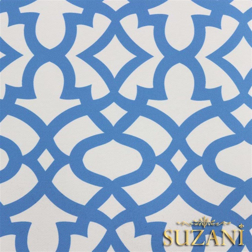 Beyaz Zemin Üzeri Mavi Ottoman Desenli Kumaş