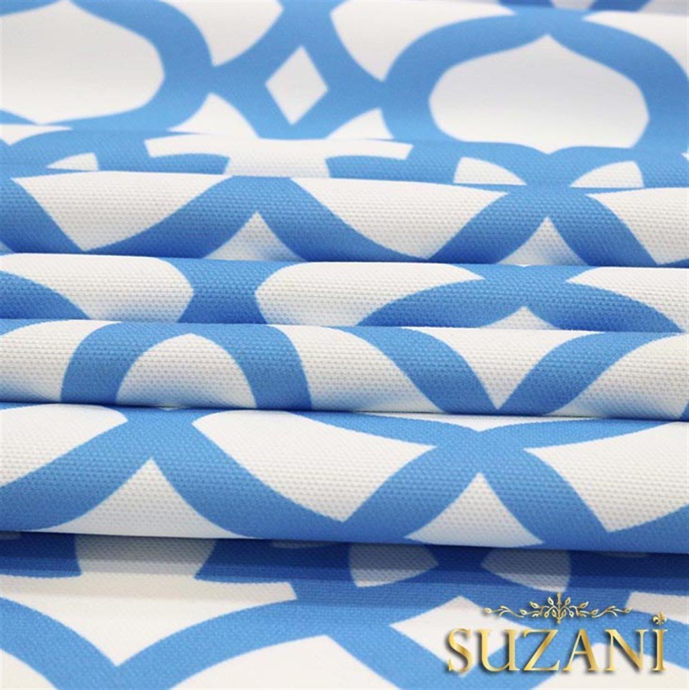 Beyaz Zemin Üzeri Mavi Ottoman Desenli Kumaş