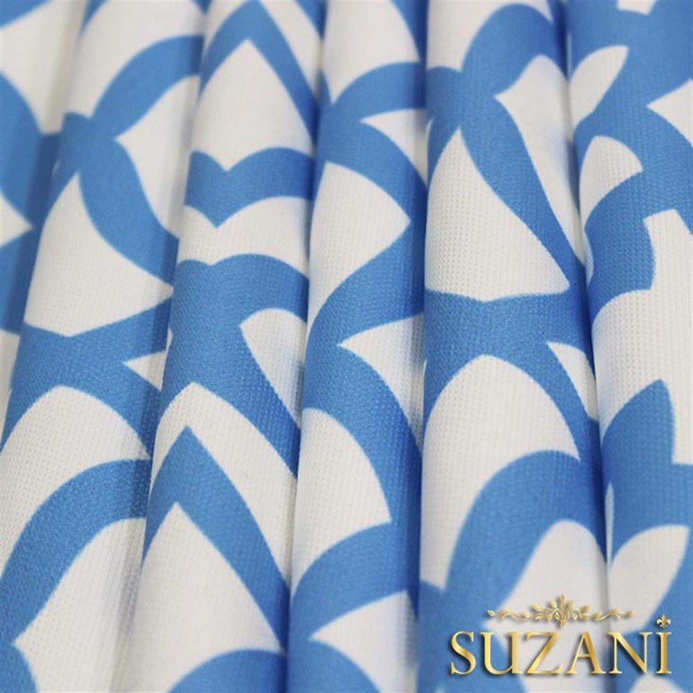 Beyaz Zemin Üzeri Mavi Ottoman Desenli Kumaş