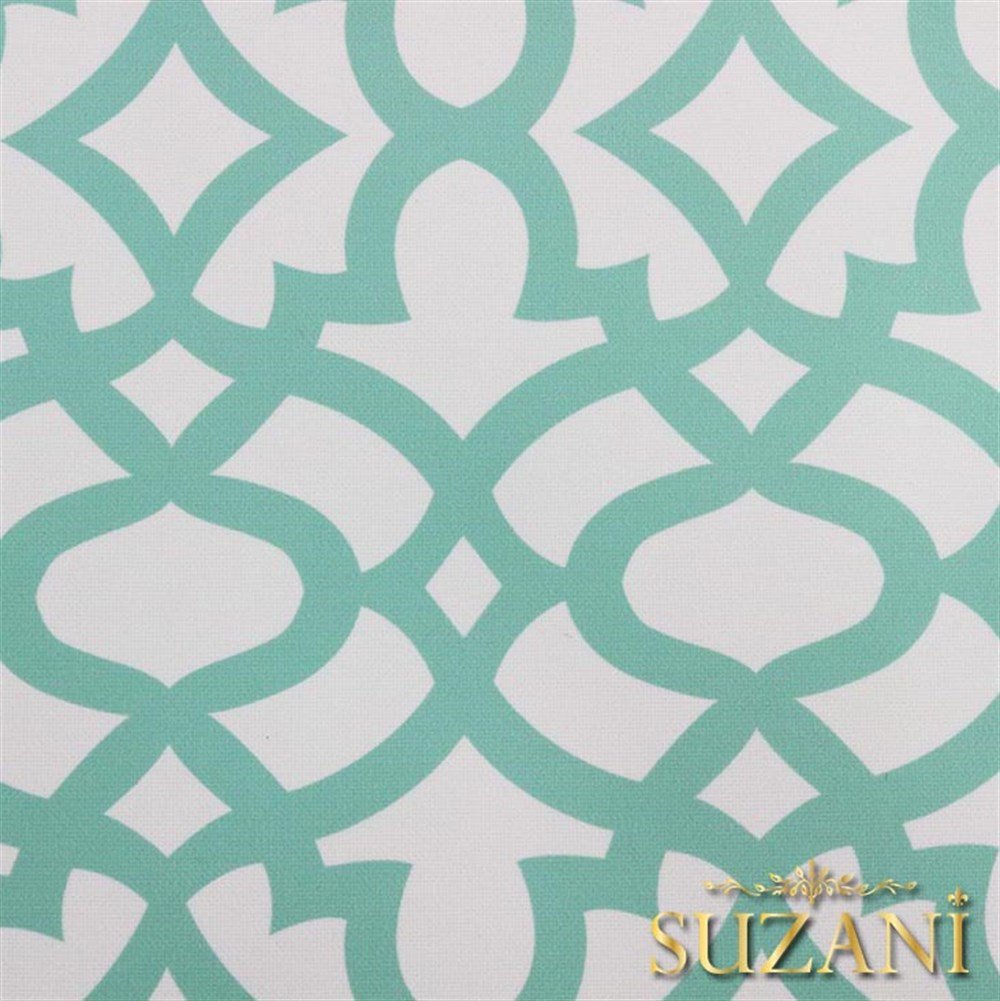 Beyaz Zemin Üzeri Mint Ottoman Desenli Kumaş