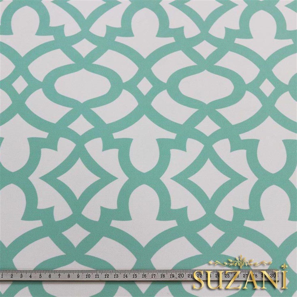 Beyaz Zemin Üzeri Mint Ottoman Desenli Kumaş
