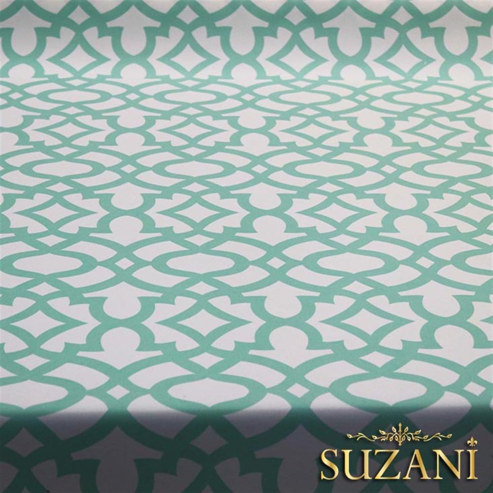 Beyaz Zemin Üzeri Mint Ottoman Desenli Kumaş