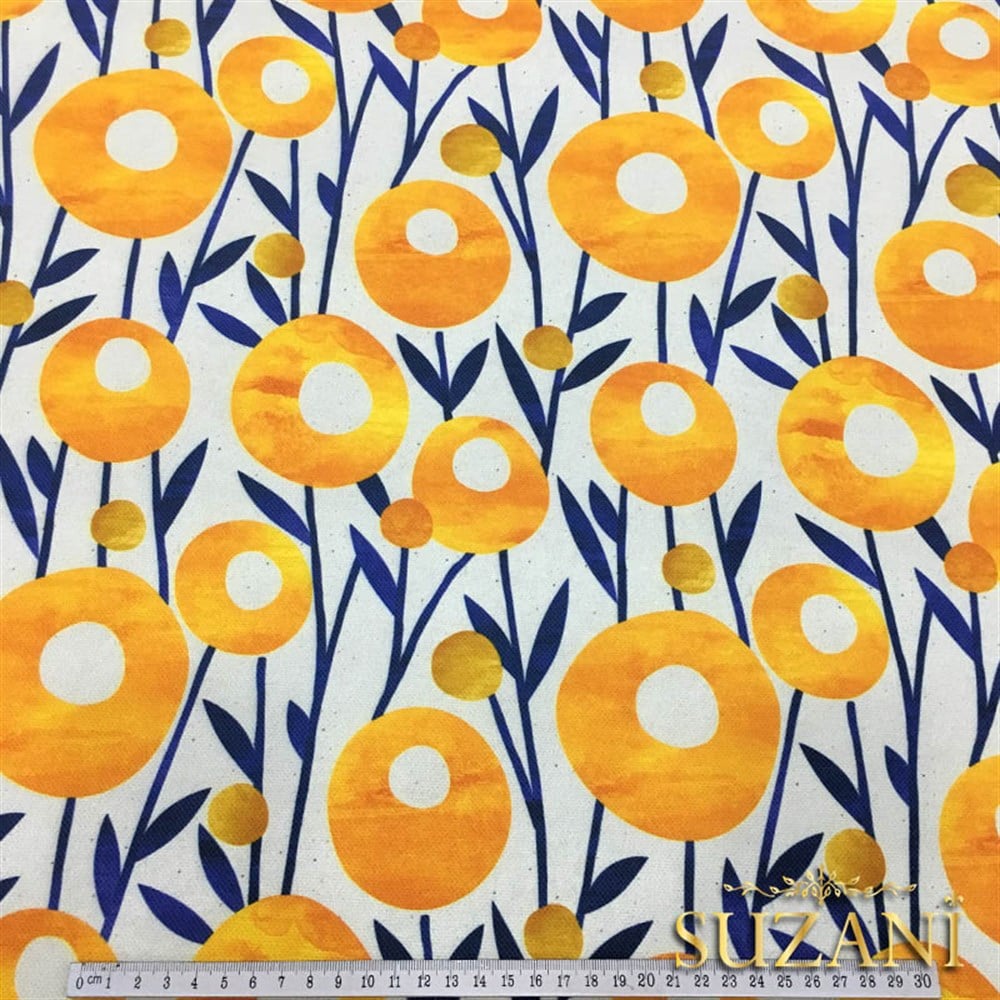 Bitli Keten Sarı Çiçekli Kumaş