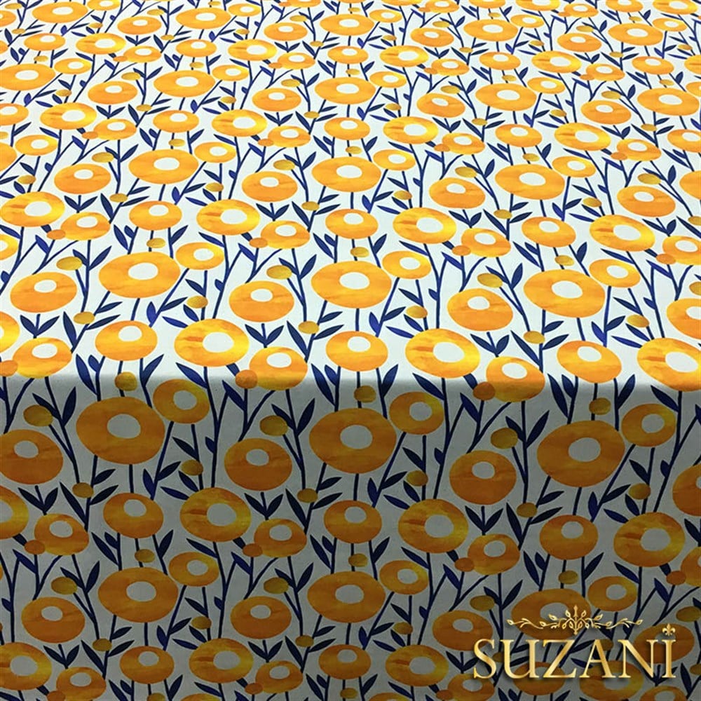 Bitli Keten Sarı Çiçekli Kumaş