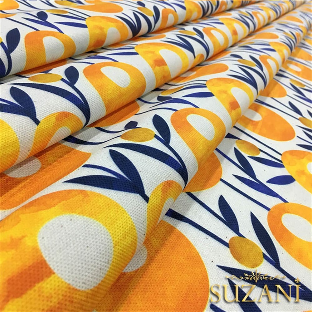 Bitli Keten Sarı Çiçekli Kumaş