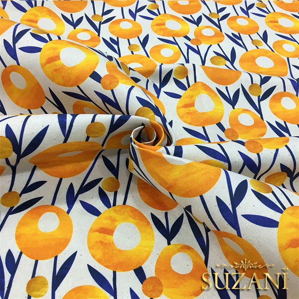 Bitli Keten Sarı Çiçekli Kumaş