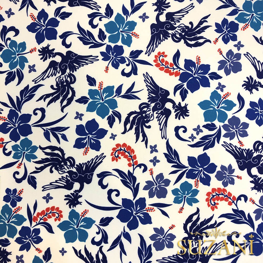 Blue Blanc Çiçek Desenli Dijital Baskılı Kumaş