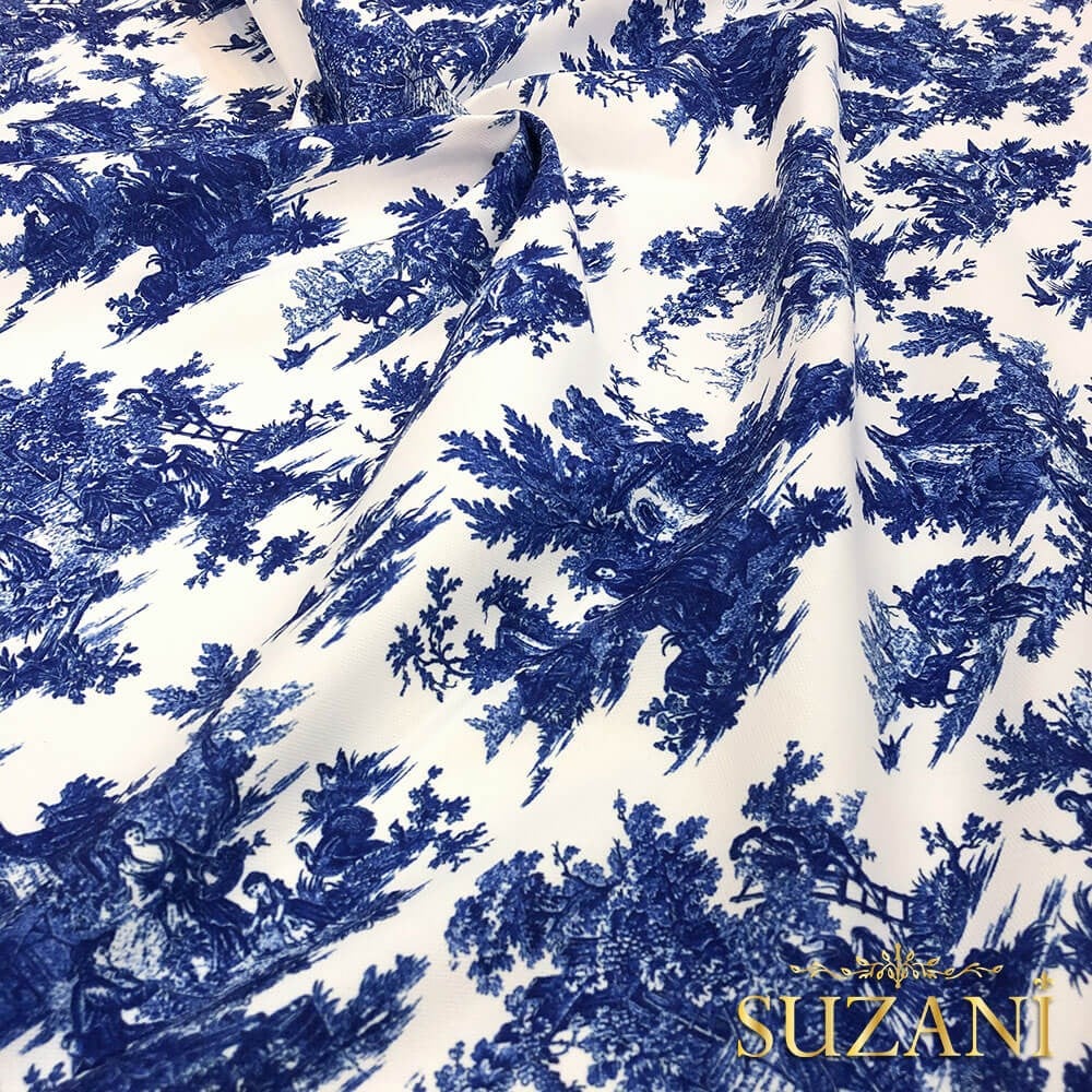 Blue Blanc Desenli Dijital Baskılı Kumaş