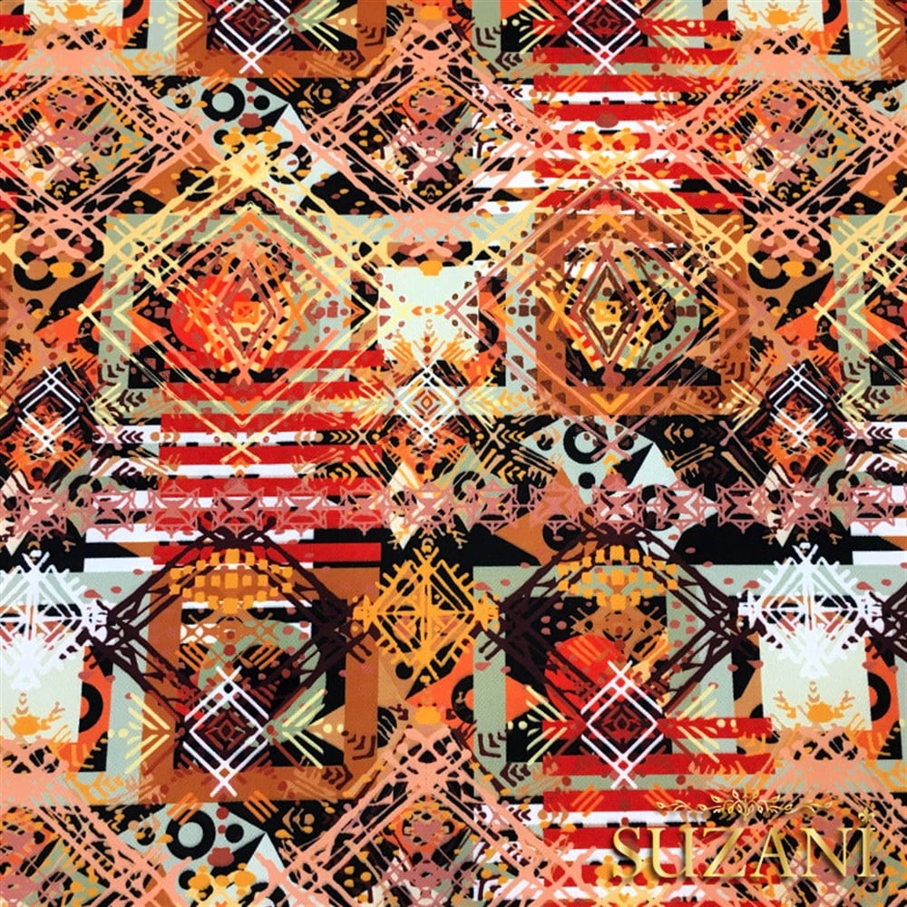 Bohem Kahve Eskitme Desenli Kumaş