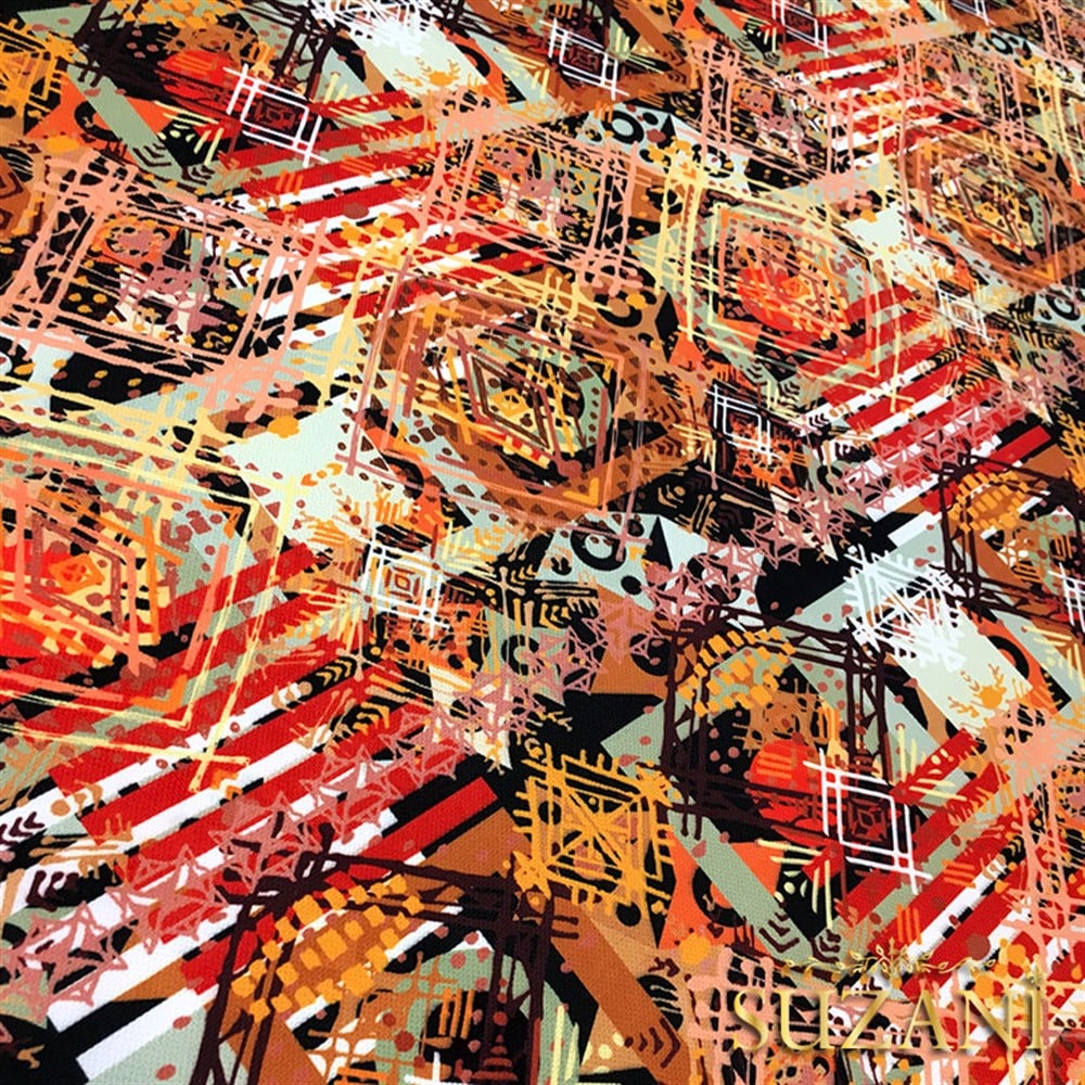 Bohem Kahve Eskitme Desenli Kumaş