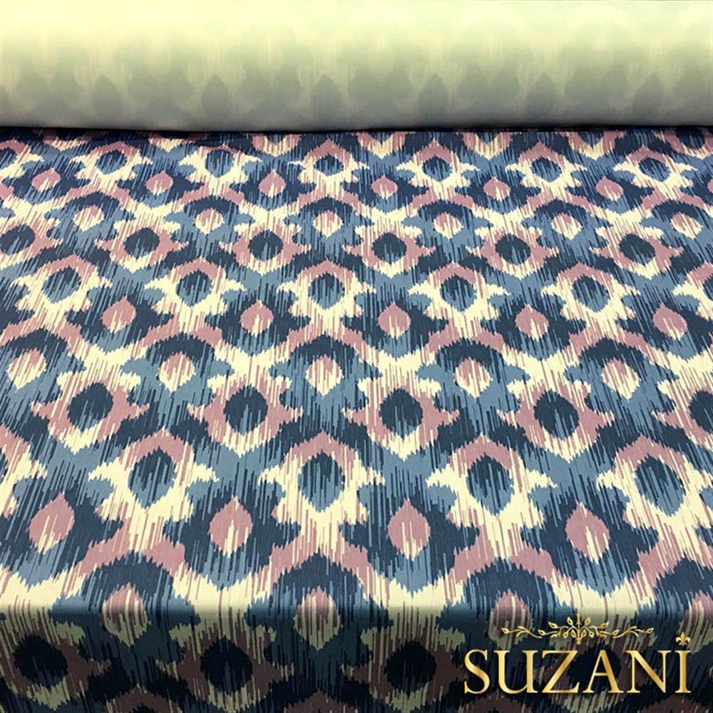 Bordo Lacivert Geometrik İkat Kumaş