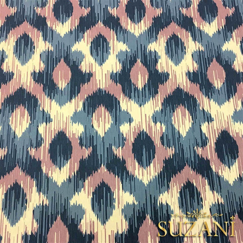 Bordo Lacivert Geometrik İkat Kumaş