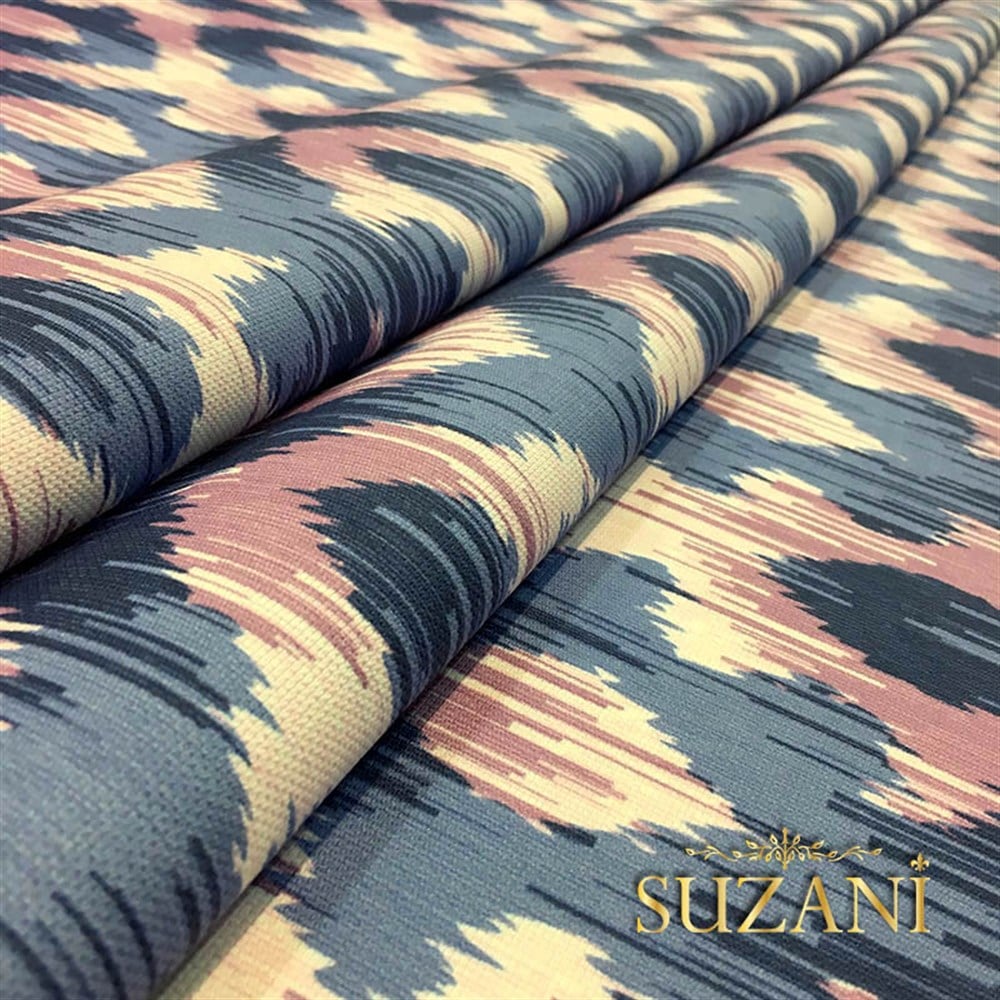 Bordo Lacivert Geometrik İkat Kumaş