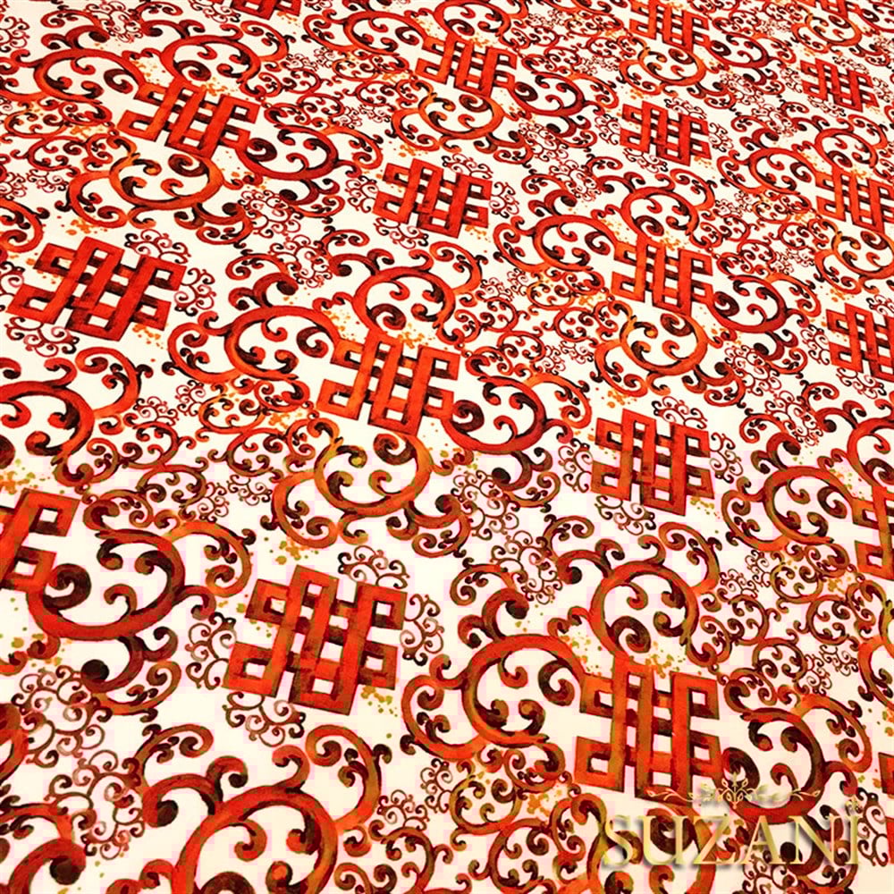 Bordo Turuncu Fayans Desenli Kumaş