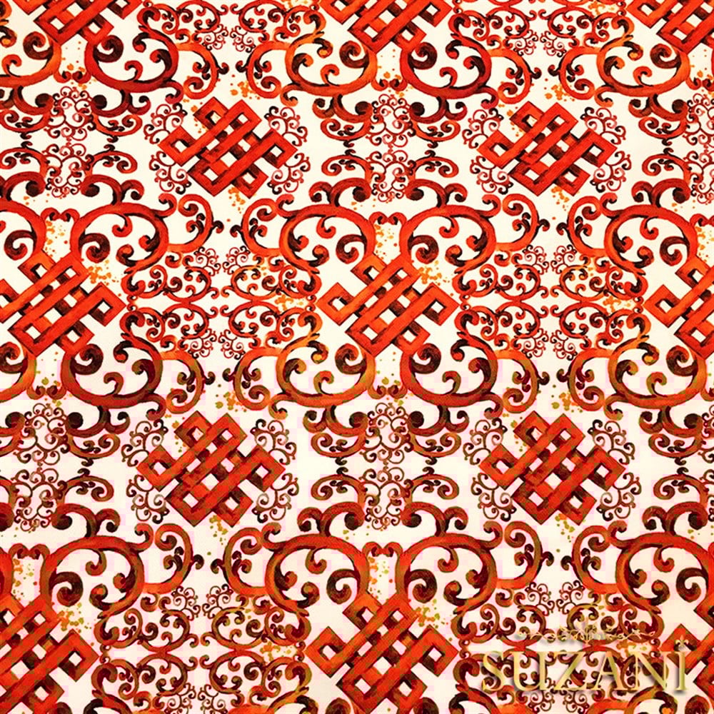 Bordo Turuncu Fayans Desenli Kumaş