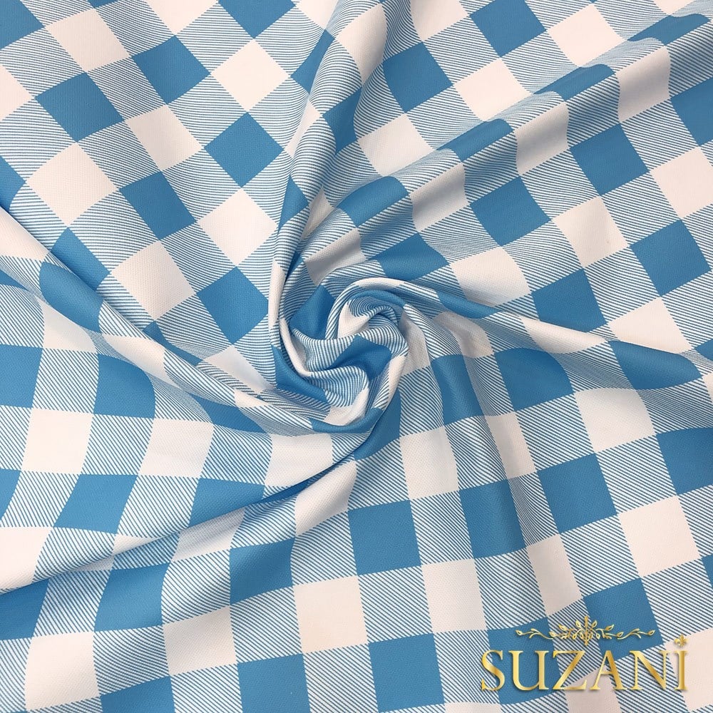 Buz Büyük Pötikare Desenli Dijital Baskılı Kumaş