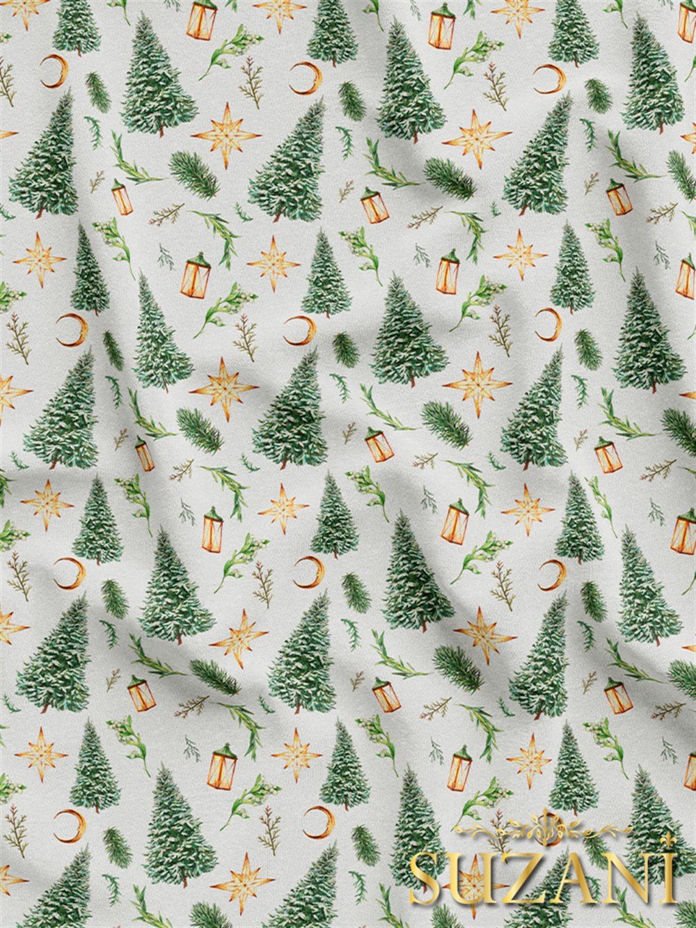 Çam Ağacı Desenli Dijital Baskılı Kumaş