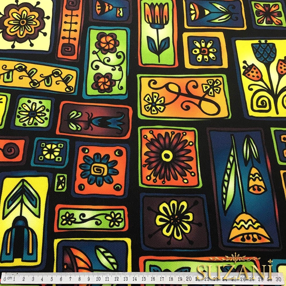 Çerçeveli Patchwork Etnik Desenli Kumaş