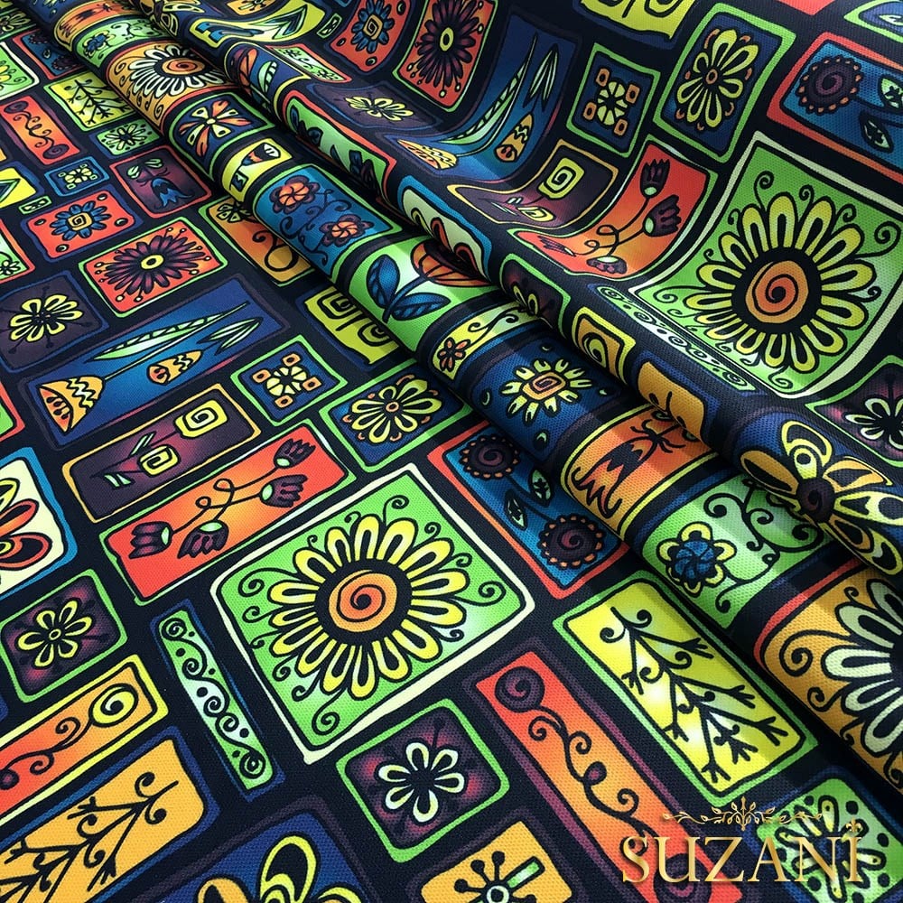 Çerçeveli Patchwork Etnik Desenli Kumaş