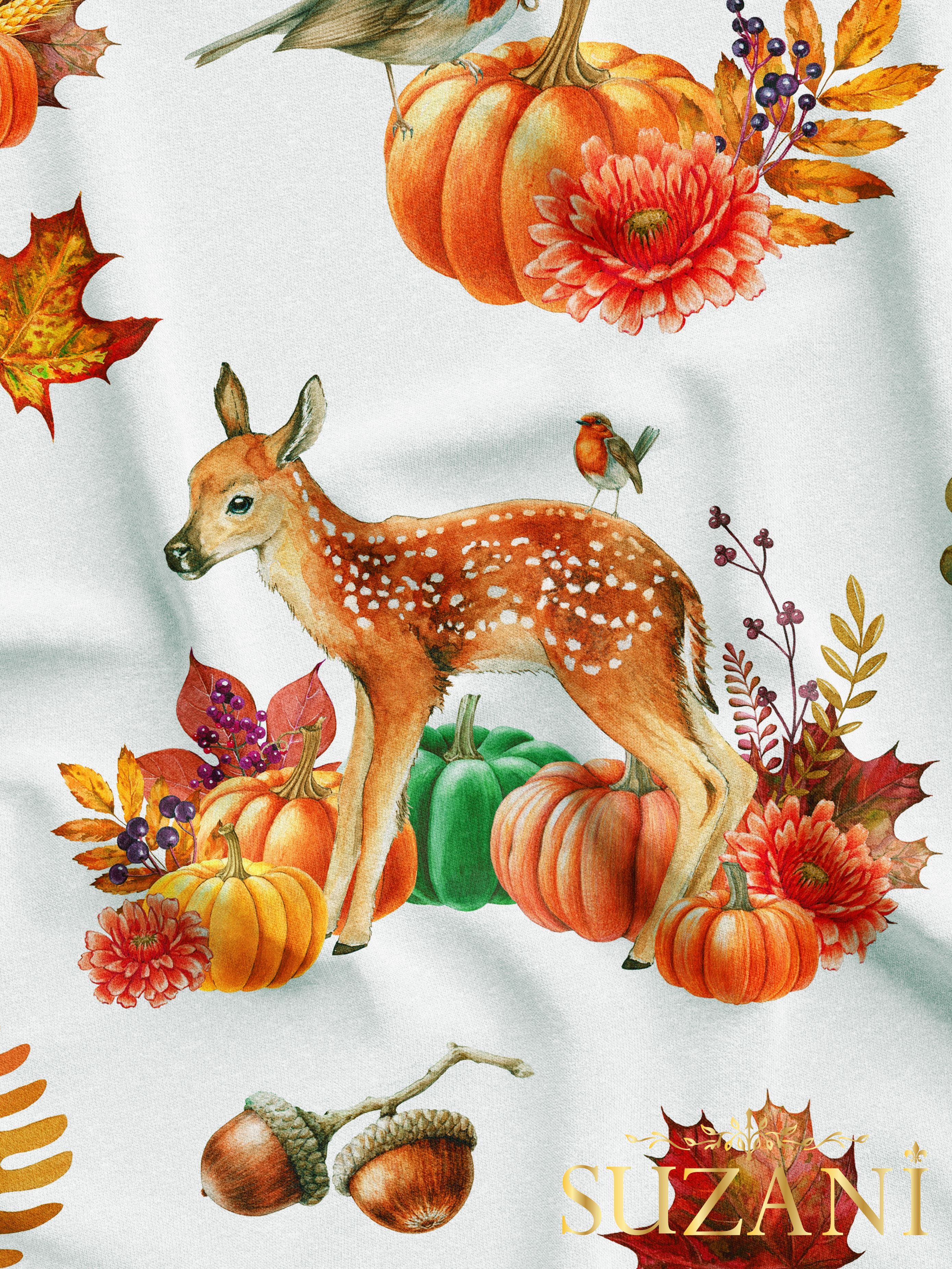 Ceylan ve Balkabağı Desenli Dijital Baskılı Kumaş