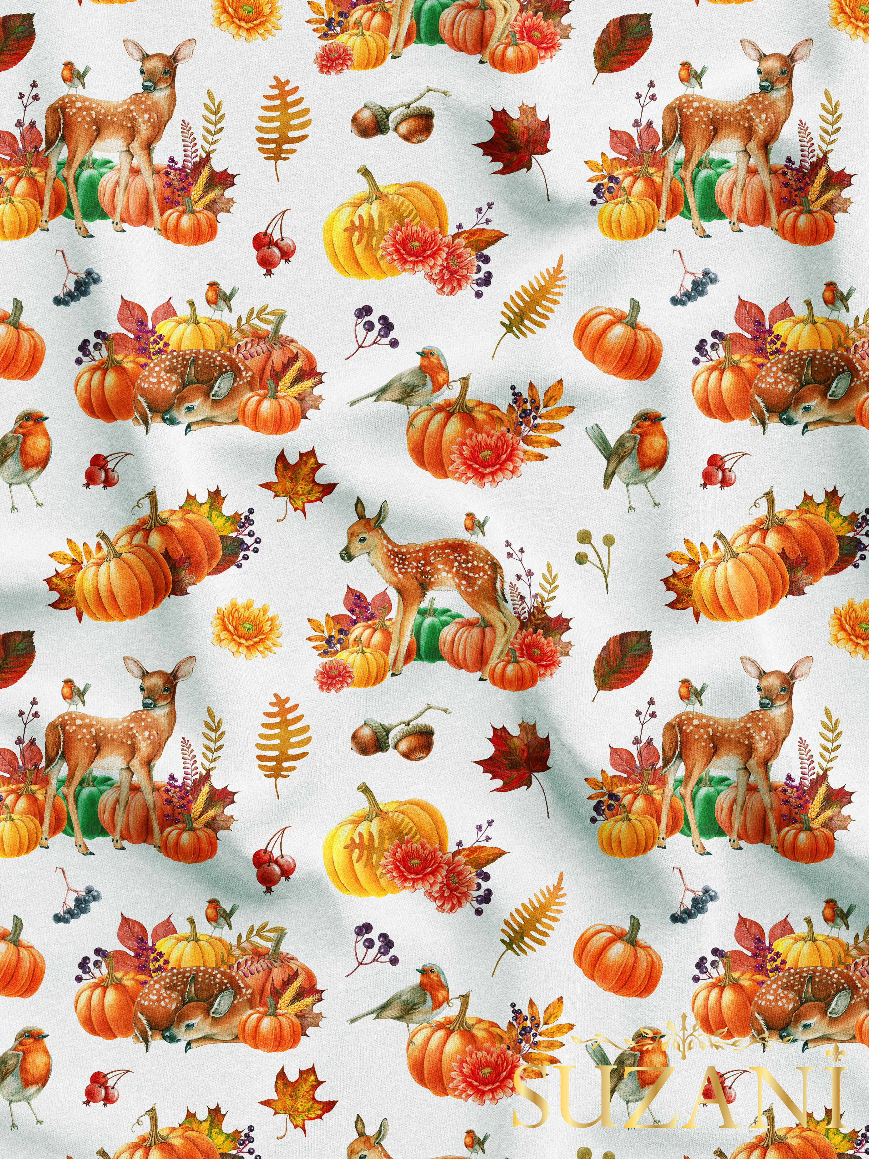 Ceylan ve Balkabağı Desenli Dijital Baskılı Kumaş