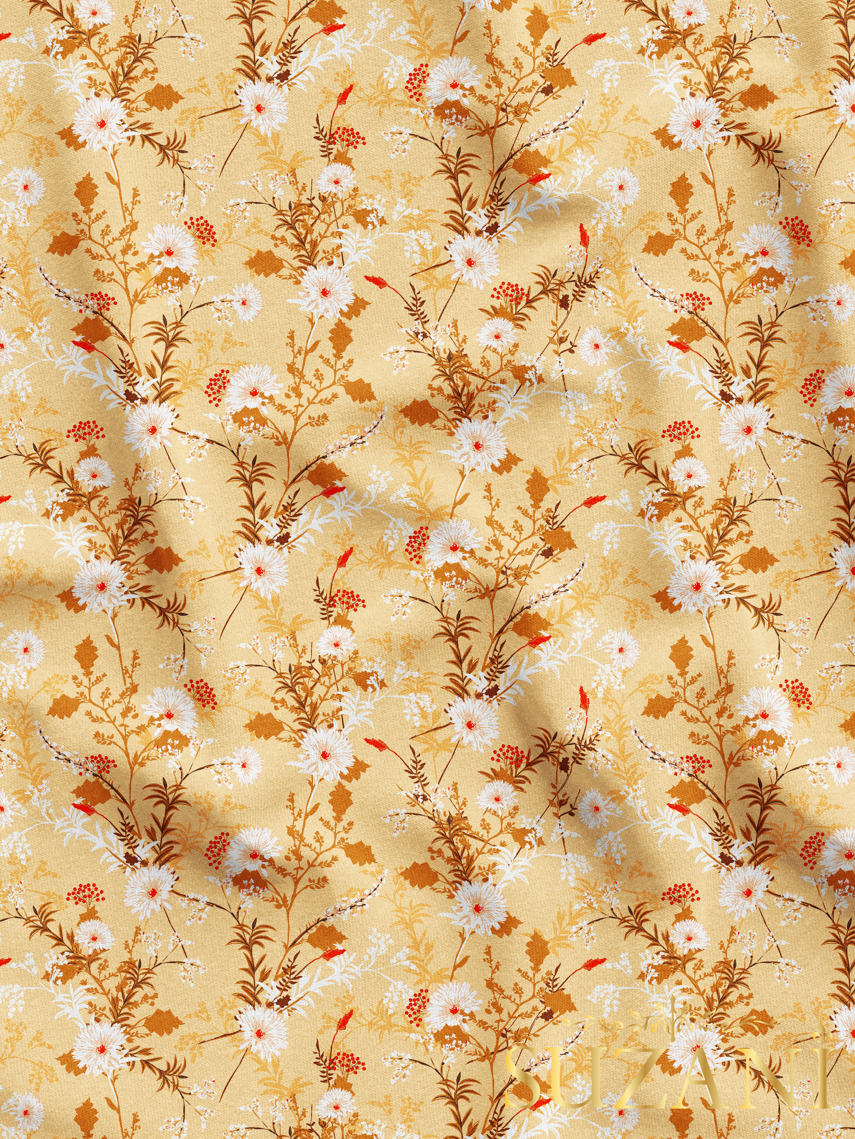 Çiçek Açan Desenli Dijital Baskılı Kumaş